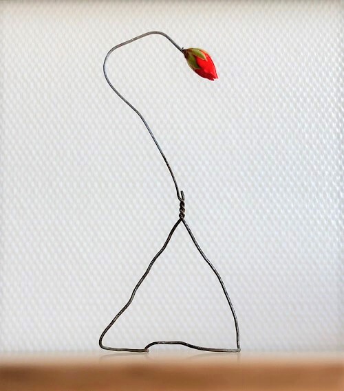 Kleiderbügel aus Draht, der wie ein Schwan geformt ist.